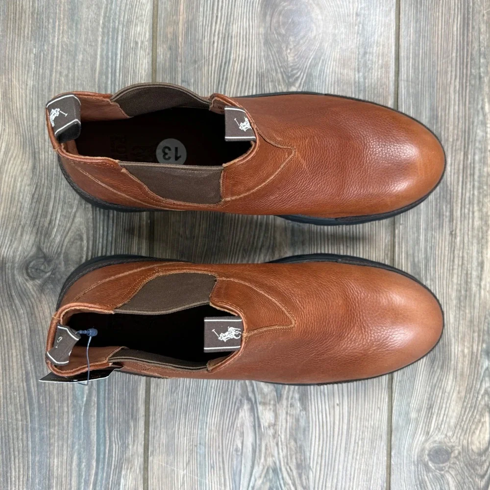 Polo Ralph Lauren Mens Size 13 Oslo Chelsea Boots Brown Leather Lug Sole New - Picture 6 of 8